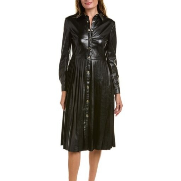 Elie Tahari Faux Leather Pleated Dress - Picture 1 of 8